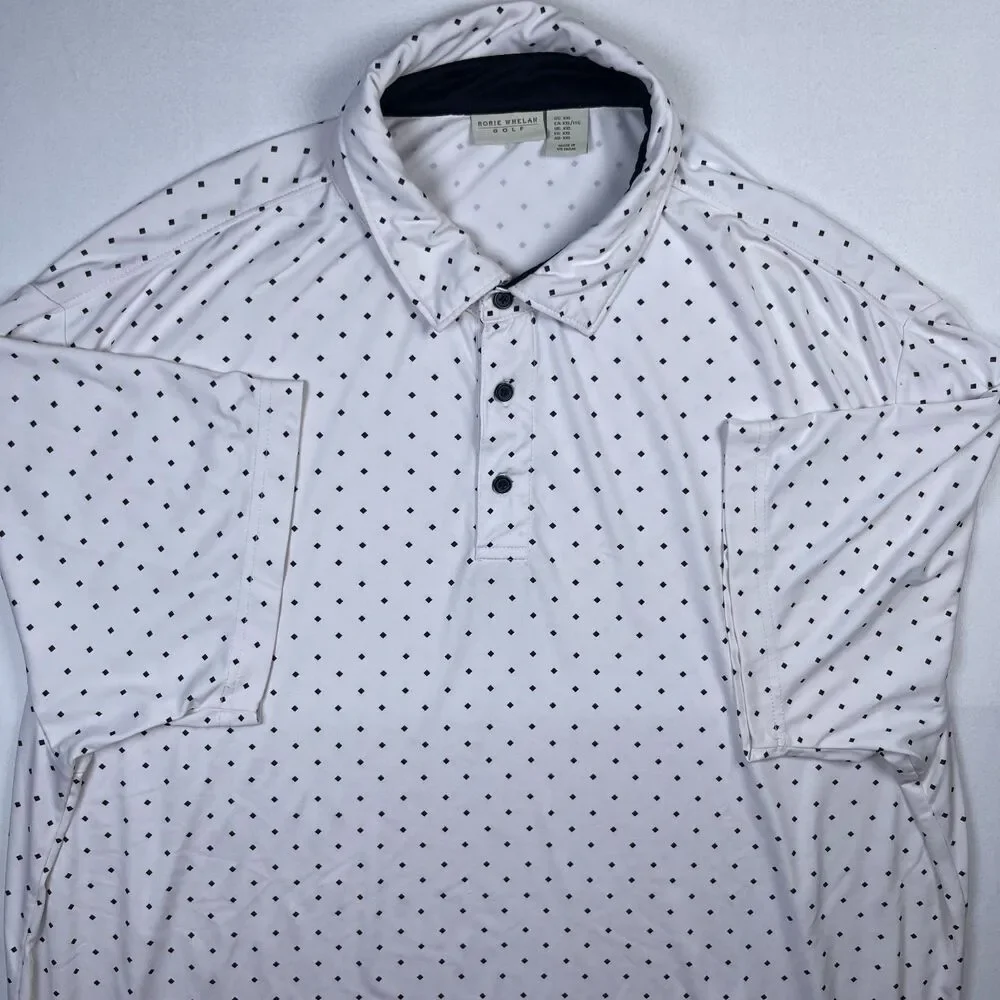Rorie Whelan Polo Shirt Men's 2XL White Polka Dot Stretch Short Sleeve Golf‎